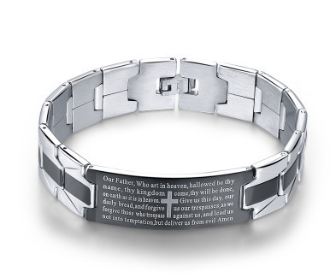 Men's Cross Bible Black Stainless Steel Bracelet