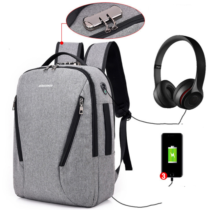 New double shoulder bag male Outdoor Travel College schoolbag computer knapsack USB charging, waterproof and anti-theft