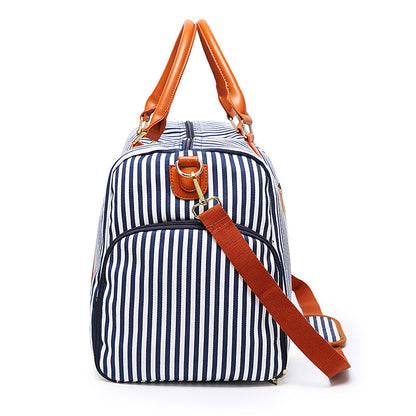 New Fashion Stripe Contrast Color and Leather Canvas Big Bag