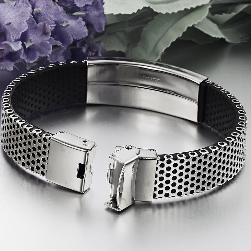 Men's titanium leather bracelet