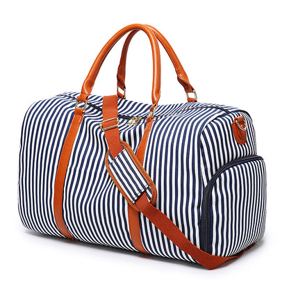 New Fashion Stripe Contrast Color and Leather Canvas Big Bag